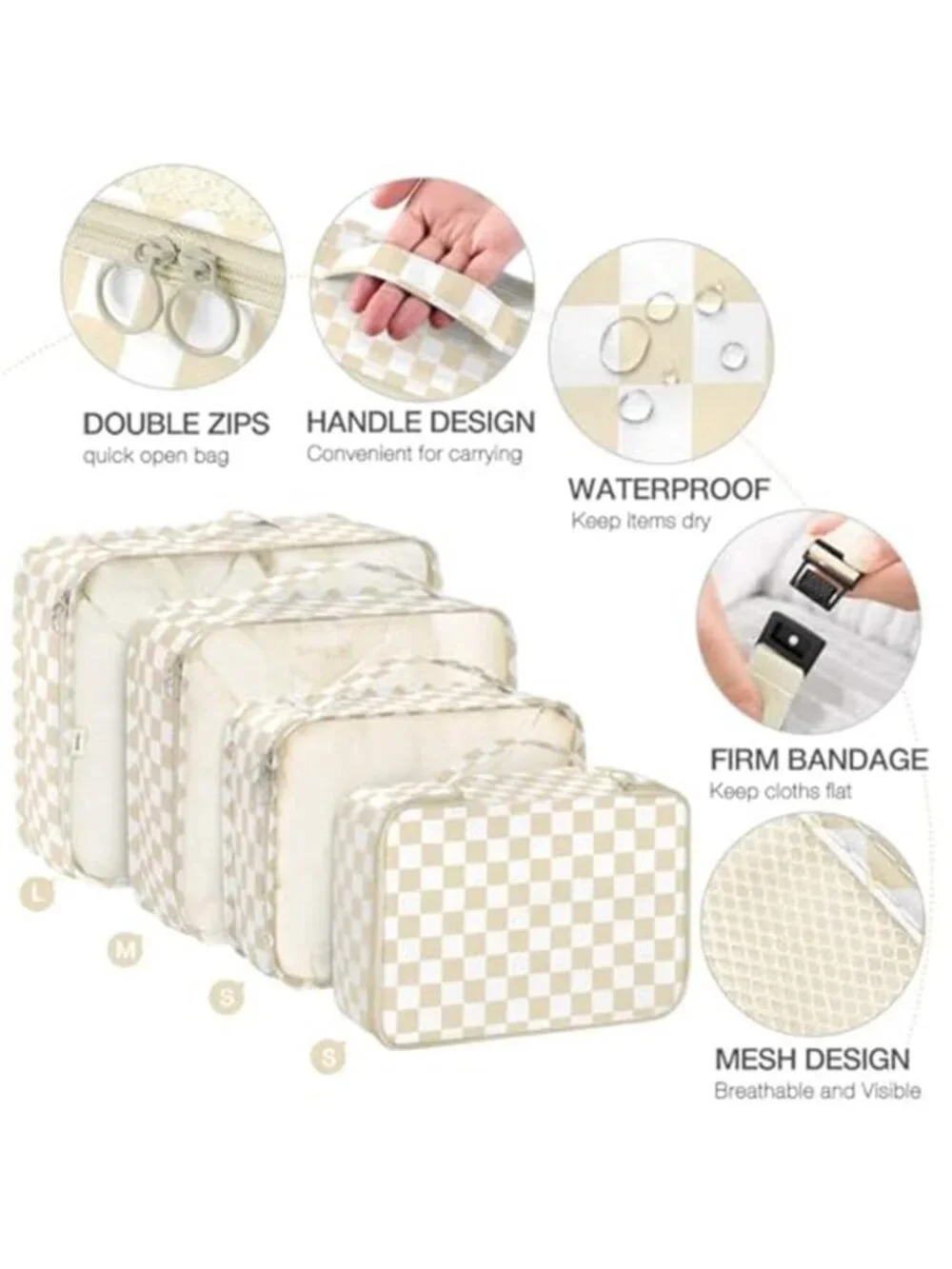 Travel Packing Cubes 8 Piece Luggage Organizer Set Suitcase Storage Bags Khaki